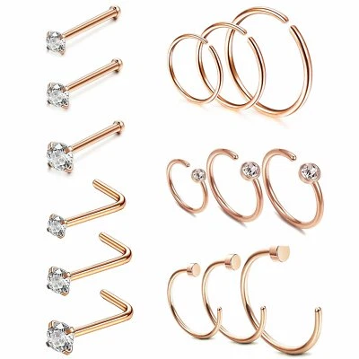 15 PIEZAS 20G Acero Inoxidable Circonita cúbica en Forma de L Hueso Anillo Aro Perno Cuerpo Piercing Foto 1 de 4