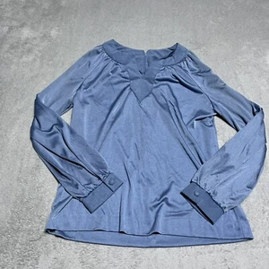 Camisa Toni Todd vintage años 70 para mujer mediana azul terciopelo ribete top - Imagen 1 de 8