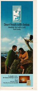 1970 BELAIR Cigarettes couple smoking by rocky coast gnarled tree Vintage Ad
