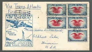 US First Flight Cover Pan Am New York to Elkhart Lake Wisconsin via France 1939 - Picture 1 of 2
