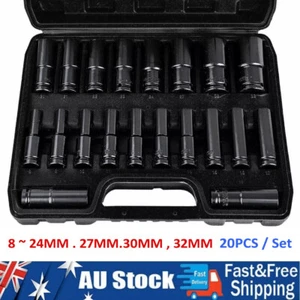 20PCS 1/2" Drive Deep Impact long Socket 8MM-32MM CR-V Steel Metric Sockets Long - Picture 1 of 12