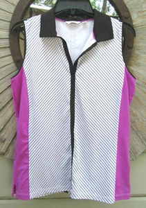 Lady Hagen Wms M Black White & Pop of Pink Sleeveless Tank Golf Polo - Imagen 1 de 9