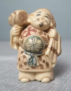Resin Netsuke japanische Figur - Mann mit Sack & Holzhammer - 2" t - b5 sb - Bild 1 von 9