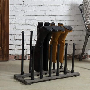 Pipa negra industrial y madera gris independiente 6 pares organizador de botas soporte estante - Imagen 1 de 6