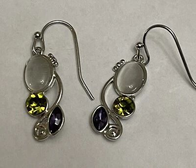 Pretty New Silver Plate Multi-Color Gemstone Hook Dangle Drop Earrings - Image 1 of 2