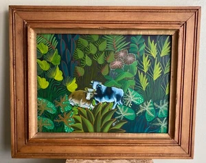 JACQUES GESLIN ARTISTA HAITIANO ORIGINE OLIO GIUNGLA CON MUCCHE - Foto 1 di 9