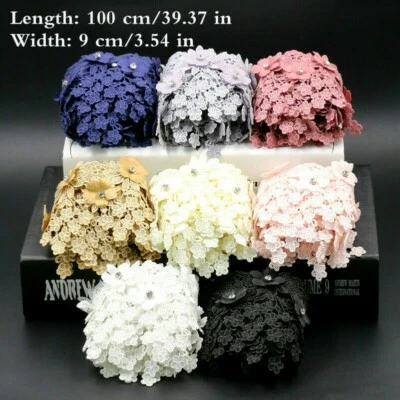 Lace Beaded Trim Fabric Embroidery DIY for Apparel Patchwork Sewing Craft - Image 1 of 4