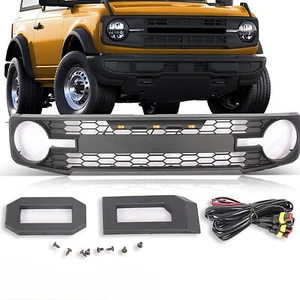 For 2021-2024 Ford Bronco Front Upper Grille Black Raptor Style W/Amber Lights - Picture 1 of 7