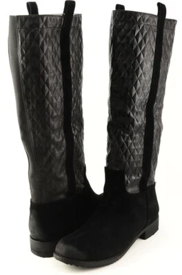 MATT BERNSON ROARK Black Leather Suede Diamond Print Designer Knee High Boots 8 - Image 1 of 4