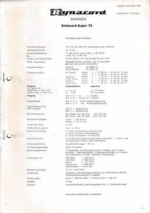 Service Manual Guide For Dynacord Echocord Super 75 - Picture 1 of 1