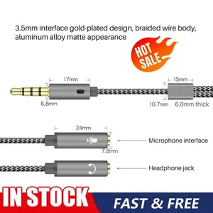 3.5mm Headset Adapter Y-Splitter Jack Cable w/ Separate Audio Headphone N e w - Picture 1 of 10