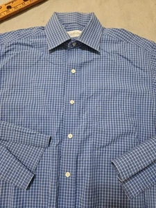 Brooks Brothers camicia uomo 15-32 blu a quadri con bottoni non ferro casual preppy  - Foto 1 di 11