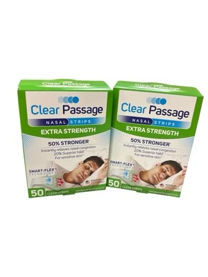 2 Boxes (100 Total) Clear Passage Nasal Strips Extra Strength Clear - Image 1 of 3