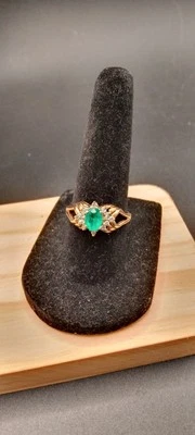 14k Yellow Gold Vintage Oval Cut Emerald Diamond Ring Sz 6.5 3.4g (GJ592) - Image 1 of 4