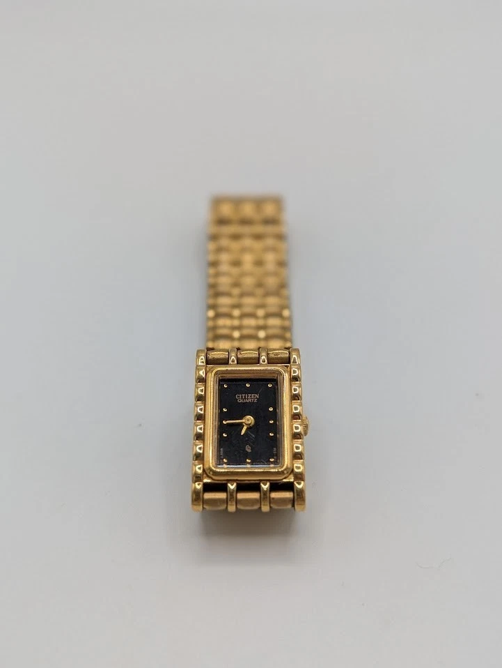 Reloj Citizen vintage de cuarzo para mujer tono dorado rectangular esfera negra - Japón Mv Foto 1 de 3