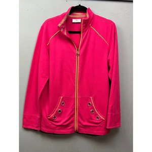 Quacker Factory Pink Jacket Rhinestone Embellished Zip Up Fun Colorful Womens - Picture 1 of 8
