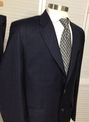 LAUREN RALPH LAUREN MENS NAVY BLUE PINSTRIPE 2 PIECE SUIT SIZE: 44L PANTS 38x32 - Image 1 of 4