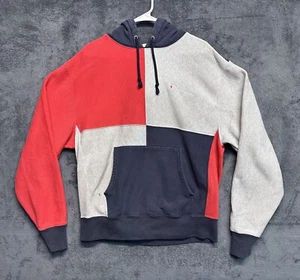 Champion Reverse Weave Colorblock Hoodie Adult Large Gray Red Blue Sweatshirt - Picture 1 of 12