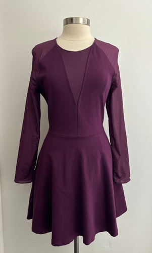 Abito a maniche lunghe Kate Spade sabato viola semi trasparente taglia 8