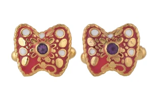 Gemelos esmaltados Art Deco chapados en oro de 14K amatista - Imagen 1 de 5
