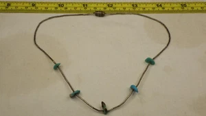Vintage Sterling Silver .925 Necklace Heishi Chain 15" Navajo Style Turquoise - Picture 1 of 8