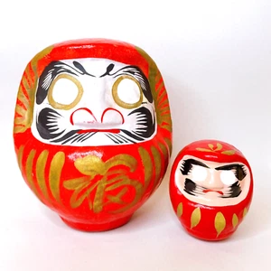 Traditional Japanese Red Daruma Doll 2Set, Medium & Small Figurines Japan - Picture 1 of 15