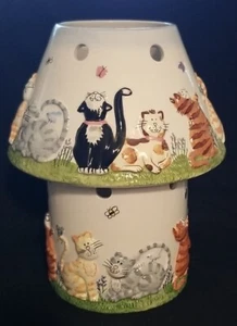 2000 WAXCESSORIES Jar CANDLE Ceramic 3D CAT TALES Kitty SHADE Base HOLDER 9.5" - Picture 1 of 14