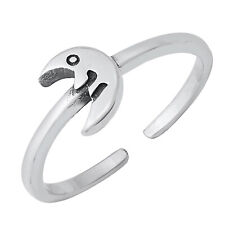 Solid 925 Sterling Silver Adjustable Band 6mm Crescent Moon Face Toe Ring