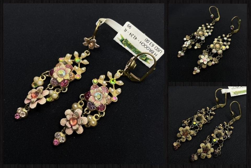 Pendientes Preciosos Michal NEGRIN Cristales Flores Elegante Hecho en Israel Foto 1 de 1