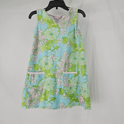 Lilly Pulitzer Girls Small(4-5) Blue Velour Dress Shift Cover Up Floral Print - Image 1 of 4