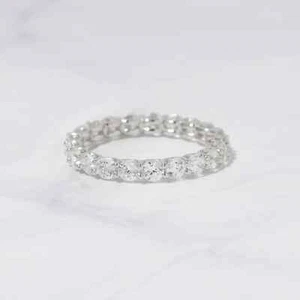1.30Ct Round Cut Lab Grown Diamond/CVD Eternity Engagement Band 14K White Gold - Picture 1 of 13