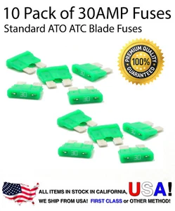 Premium 10 Pack 30 AMP Automotive ATO ATC Standard Blade Fuses 30A - Picture 1 of 8