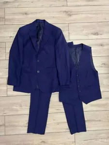 Men Charles Tyrwhitt 3 piece Suit Wool Slim Fit Blazer Waistcoat Pants size 36R - Picture 1 of 21