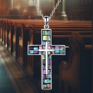 Abalone Muschelkreuz Halskette: Einzigartiger und eleganter Schmuck für Damen - Bild 1 von 6