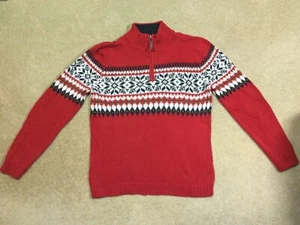 VGUC Hanna Andersson 150 12 Boys Kids Red Fair Isle Christmas Holiday Sweater - Picture 1 of 7