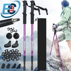 Pair of 2 Aluminum Trekking Poles Ultralight Adjustable Walking Hiking Sticks - Picture 1 of 8