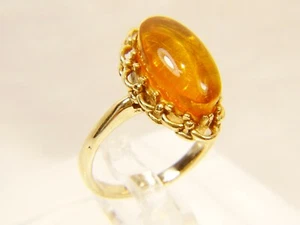 Vintage 14 K Gelbgold großer klarer Bernstein oval Art Deco Gr. 4,5 Cocktail Ring - Bild 1 von 12