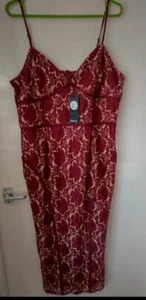 Boohoo Tall Midi Dress Womens Size 16 Floral Red Lace New Pencil Style - Picture 1 of 3