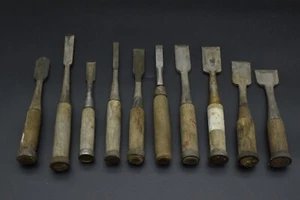 Lot of 10 Japanese antique vintage Used Chisel Nomi Carpentry Tool Blade #B019-1 - Picture 1 of 13