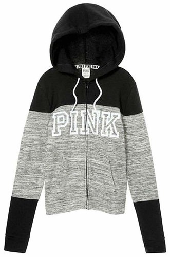 UNDERCOVER Felpa con cappuccio Victoria's Secret rosa colorblock perfetta full zip grigio marna nero nuova con etichetta