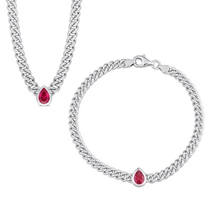 Amour Sterling Silver Created Ruby Necklace & Bracelet Set - Picture 1 of 9
