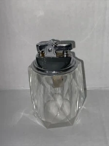 Vintage Japan Crystal Glass Chrome Table Desk Cigarette Cigar Lighter 3.5x2.5" - Picture 1 of 4