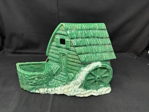Vintage MCM Water Wheel Grist Mill Green Ceramic TV Lamp Planter - Works - Picture 1 of 9