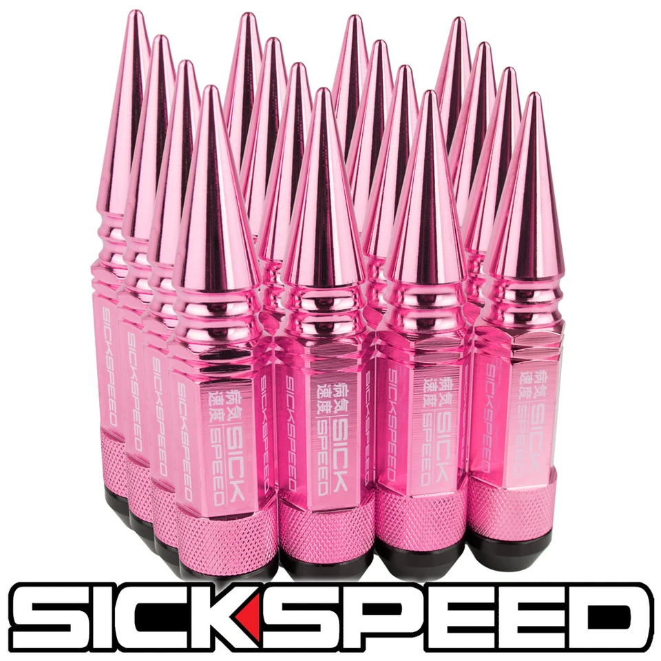 SICKSPEED 16PC PINK SPIKED ALUMINUM EXTENDED 108MM 3PC LUG NUTS 1/2X20 N30 - Image 1 of 1