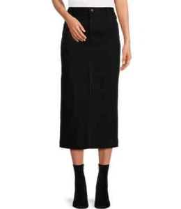 A Loves A Pencil Midi Jean Skirt Size 25 Black High Waisted Denim Slit Front - Picture 1 of 13