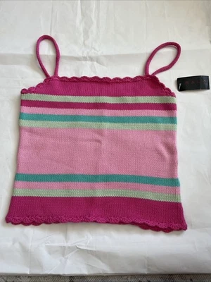 NUEVO CON ETIQUETAS NUEVO Suéter Ralph Lauren Para Mujer Camiseta sin Mangas Rayas Rosa South Beach Grande L Foto 1 de 4