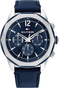 Tommy Hilfiger 1792063 Cinturino Uomo Pelle Blu Multifunzione Quadrante Blu 46mm - Foto 1 di 4