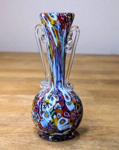 Jarrón de vidrio artístico Fratelli Toso Murano Millefiori colorido floral Italia de colección - Imagen 1 de 5