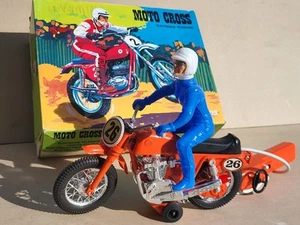 Tin toy 1960's Joustra-France MOTOCROSS MOTORCYCLE RALLYE bat.op. mint in box. - Picture 1 of 24