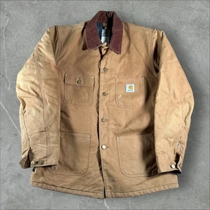 Carhartt Jacket Mens Medium Brown Durable Chore Coat Workwear C001 BRN Canvas - Picture 1 of 7